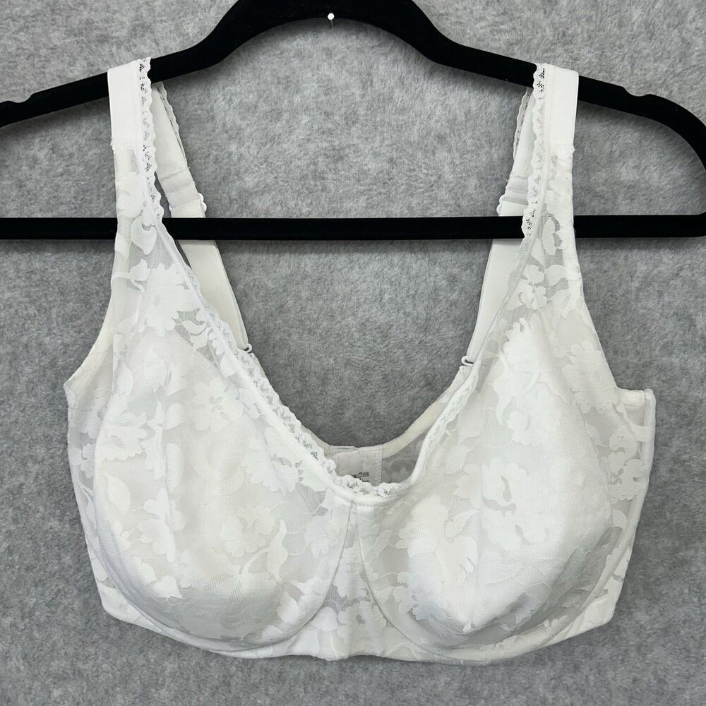 Bali White Lace Full Coverage Underwire Bra DDD 36 Plus Size Minimizer